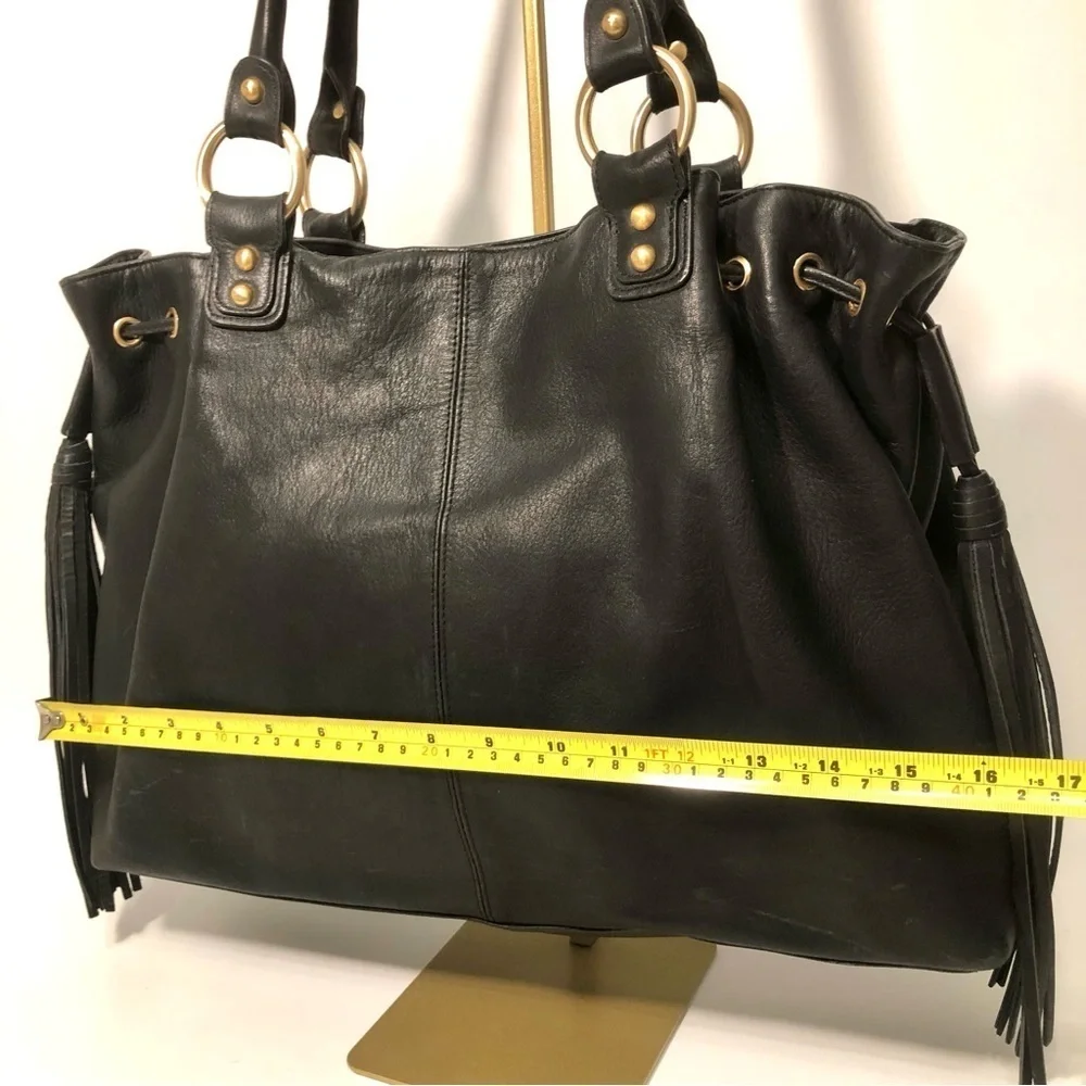 Bloomingdale's Large Double Tasseled Black Hobo Bag